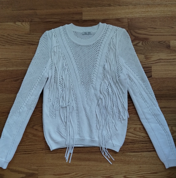 Ronny Kobo Collection White Fringe Knit Sweater XS